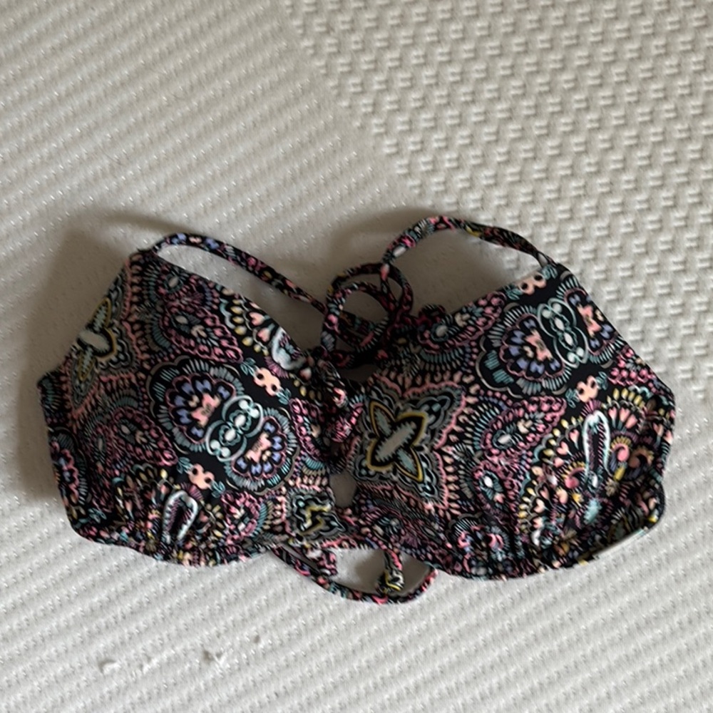 Colorful Hollister Patterned Bikini Top And a Green Hollister Bikini Top.